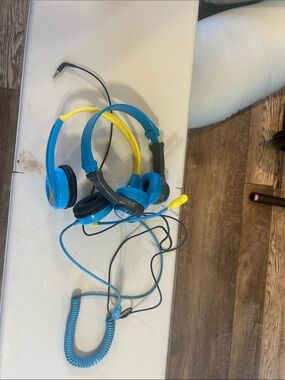 Blue and Yellow On-Ear Headphones with Wired Jack